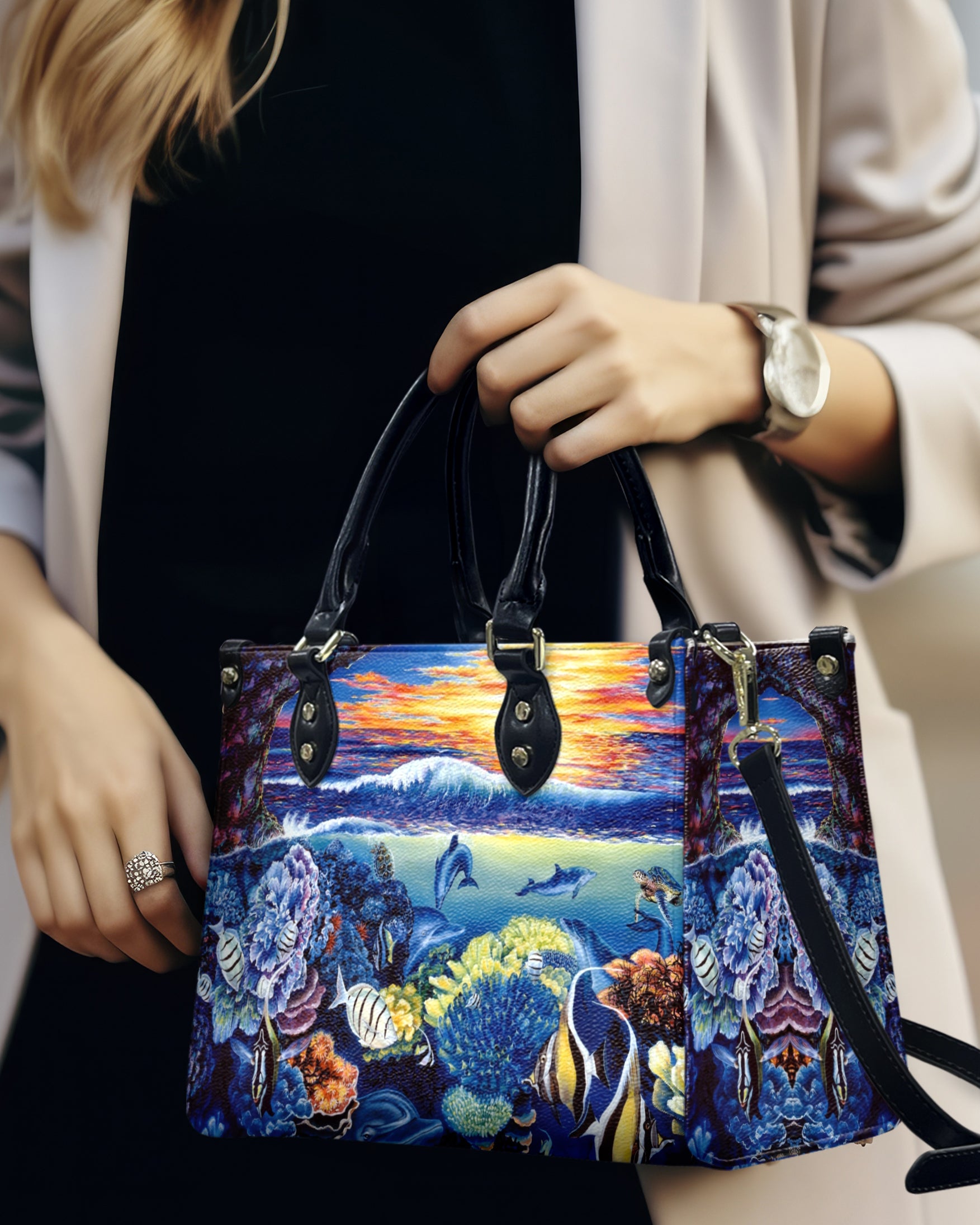 PAINTING OCEAN LEATHER HANDBAG - YHHG3010244