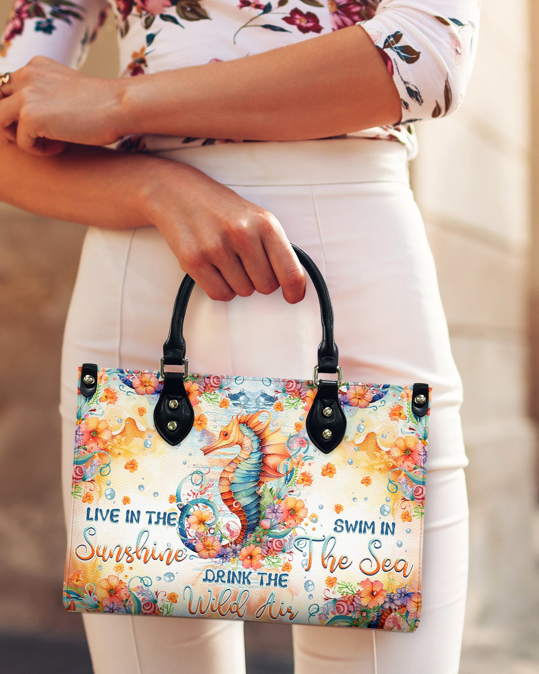 LIVE IN THE SUNSHINE SEAHORSE LEATHER HANDBAG - TLNZ2903243