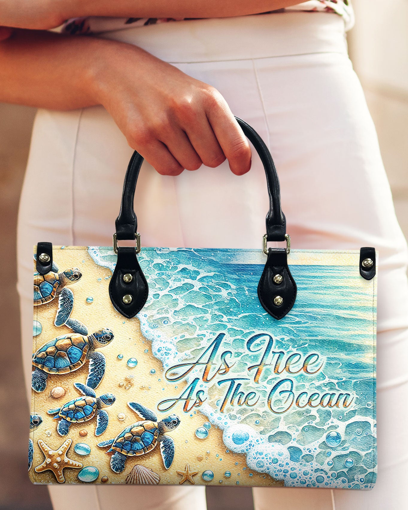 AS FREE AS THE OCEAN TURTLE LEATHER HANDBAG - TLNO1409244