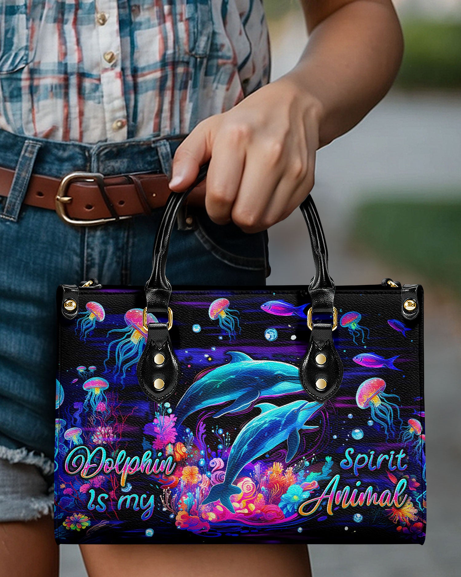 DOLPHIN IS MY SPIRIT ANIMAL LEATHER HANDBAG - TLTW1306245