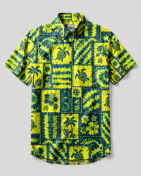ISLAND TURTLE NEON PATCHWORK BUTTON-DOWN COLLAR SHIRT - TLHG0307265