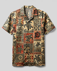 TRIBAL ISLAND TURTLE PATCHWORK CAMP SHIRT - TLHG3006262