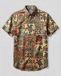 TRIBAL ISLAND TURTLE PATCHWORK BUTTON-DOWN COLLAR SHIRT - TLHG3006263