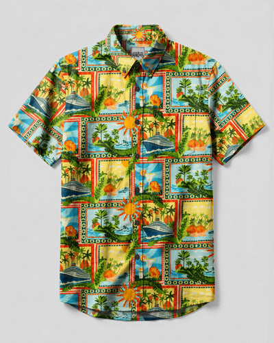 TROPICAL CRUISE PATCHWORK BUTTON-DOWN COLLAR SHIRT - TLHN0308261