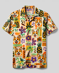 TROPICAL CORGI DOG PATCHWORK CAMP SHIRT - TLHN0508264