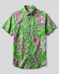 TURTLE LILIES  PATTERN BUTTON-DOWN COLLAR  SHIRT - TLHN1906261