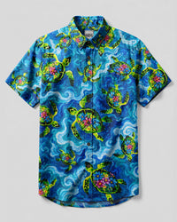 SEA TURTLE FLORAL IN WAVES BUTTON-DOWN COLLAR  SHIRT - TLHN2206261