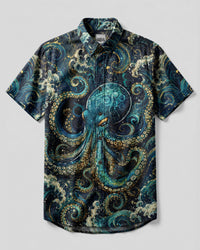 OCTOPUS WAVES ART BUTTON-DOWN COLLAR SHIRT   - TLNT1506262