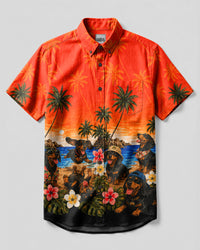 DACHSHUND DOG TROPICAL SUNSET BUTTON-DOWN COLLAR SHIRT   - TLNT1606262