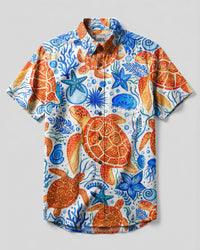 WHIMSICAL SEA TURTLE UNDERWATER BUTTON-DOWN COLLAR SHIRT   - TLNT1806261