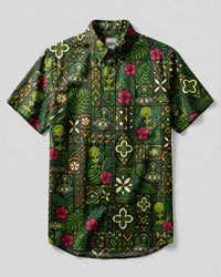 TRIBAL ALIEN UFO MOSAIC BUTTON-DOWN COLLAR SHIRT - TLNT2008264