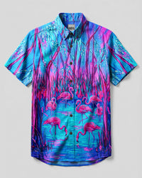 FLAMINGO PARADISE NEON BUTTON-DOWN COLLAR SHIRT   - TLNT2206261