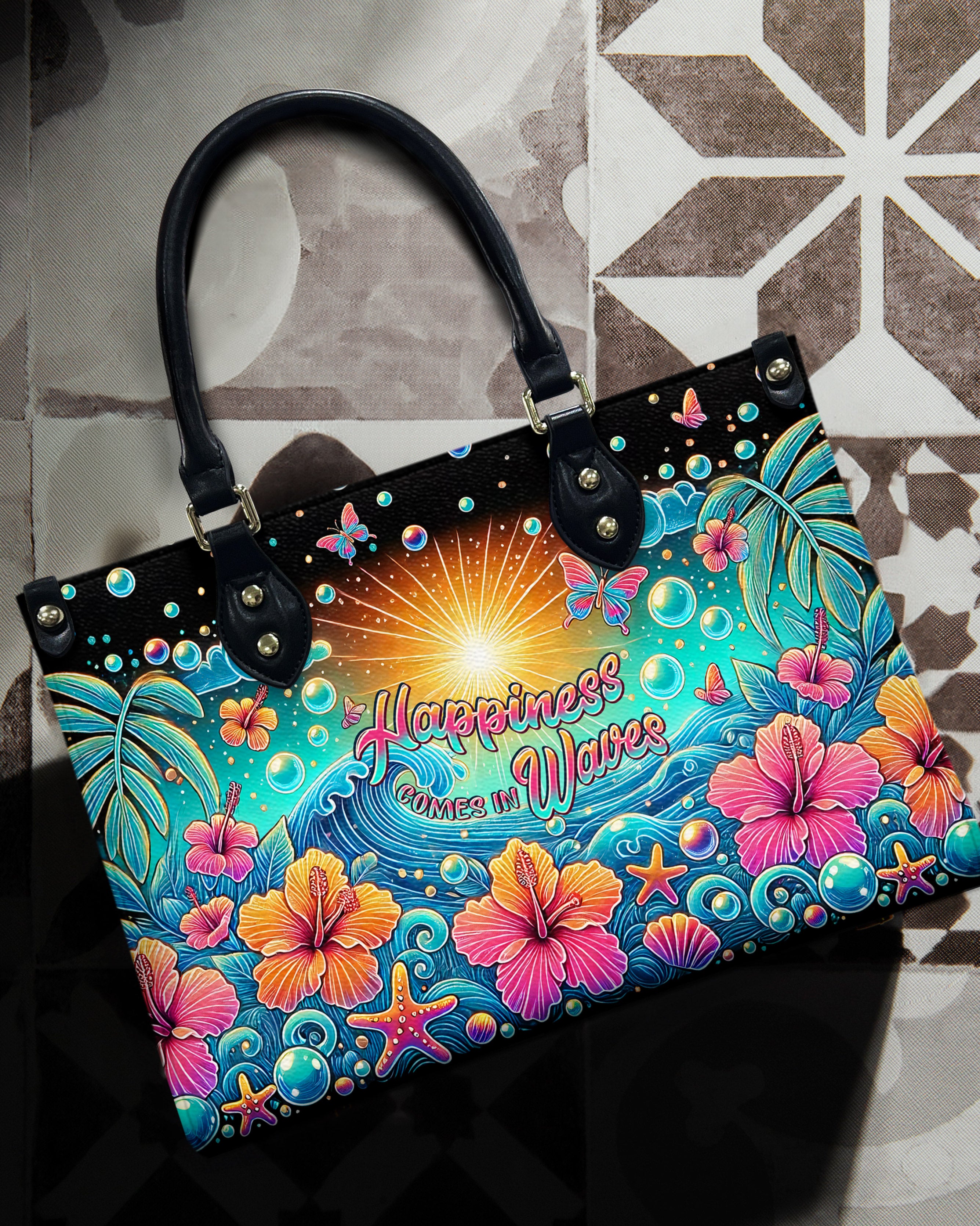 HAPPINESS COMES IN WAVES LEATHER HANDBAG - TLPQ0608244