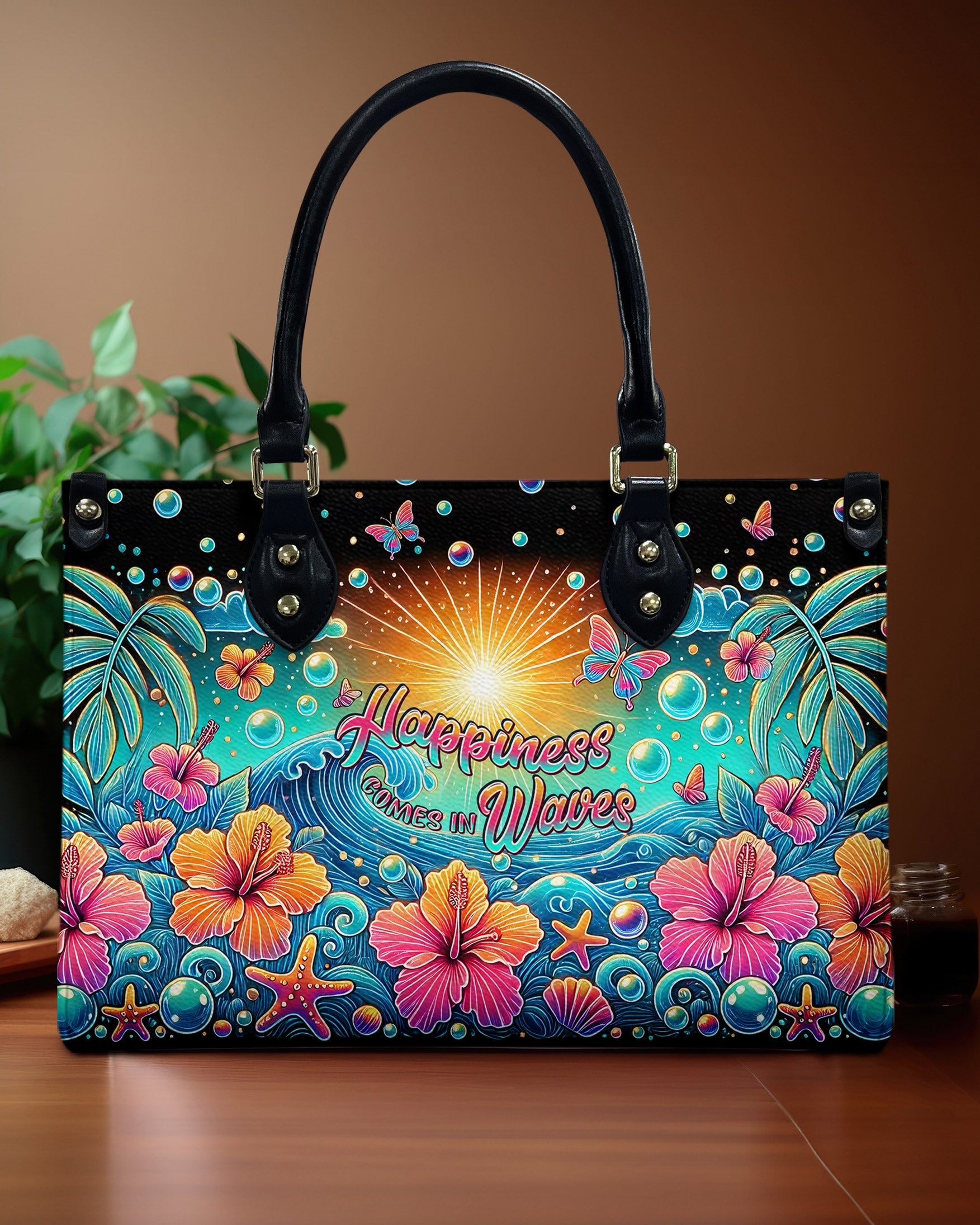 HAPPINESS COMES IN WAVES LEATHER HANDBAG - TLPQ0608244