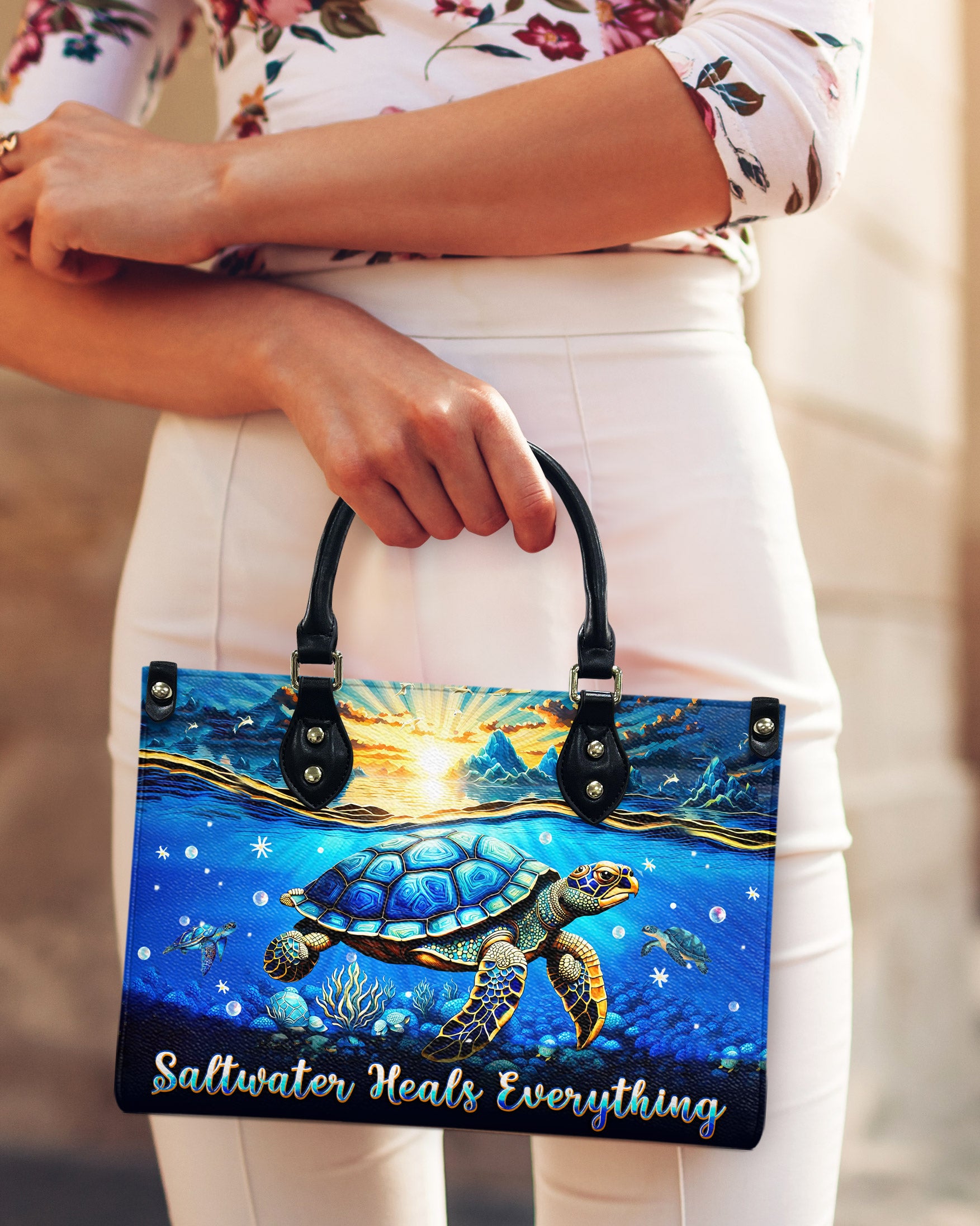 SALTWATER HEALS EVERYTHING TURTLE LEATHER HANDBAG - TLPQ0810244