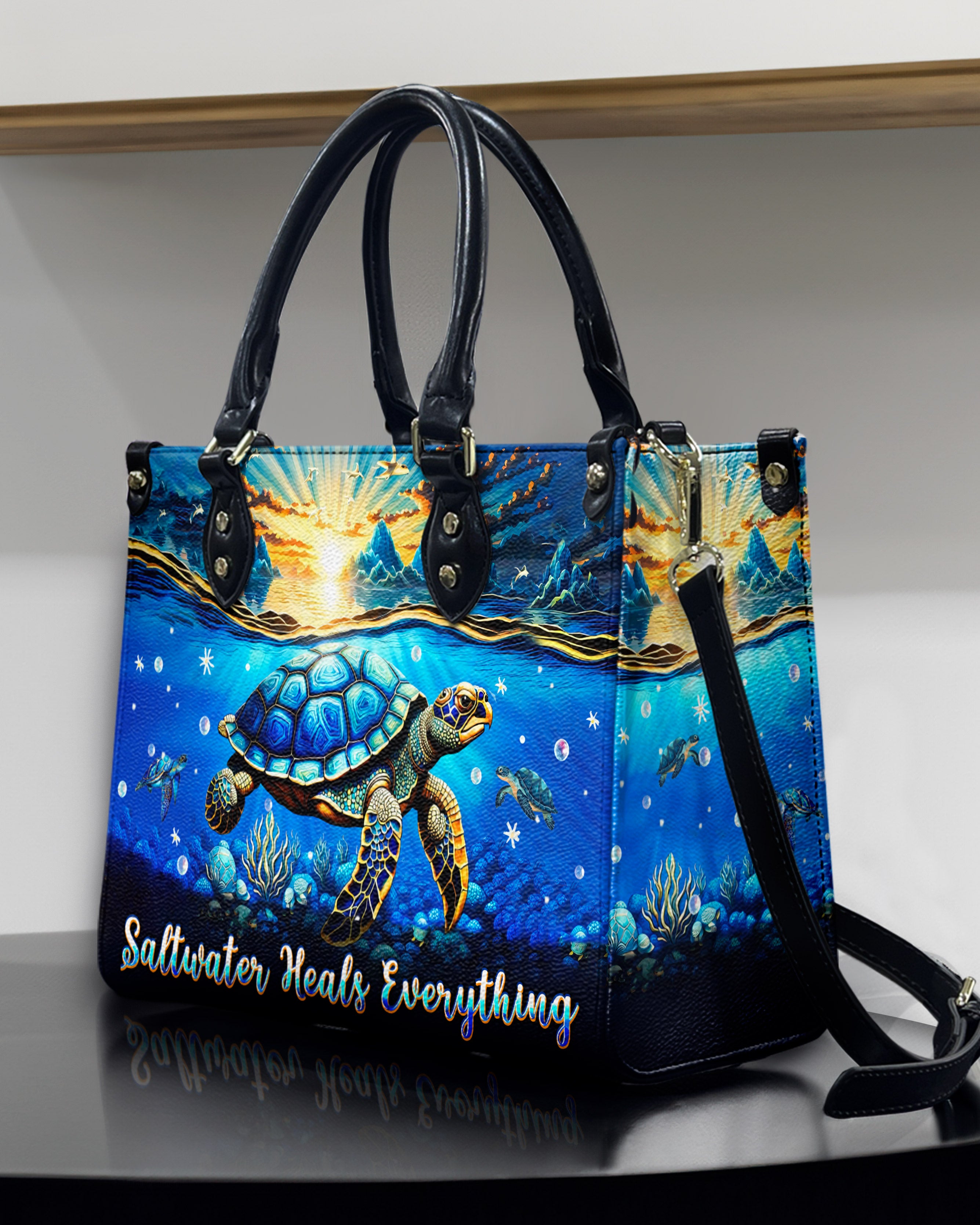 SALTWATER HEALS EVERYTHING TURTLE LEATHER HANDBAG - TLPQ0810244