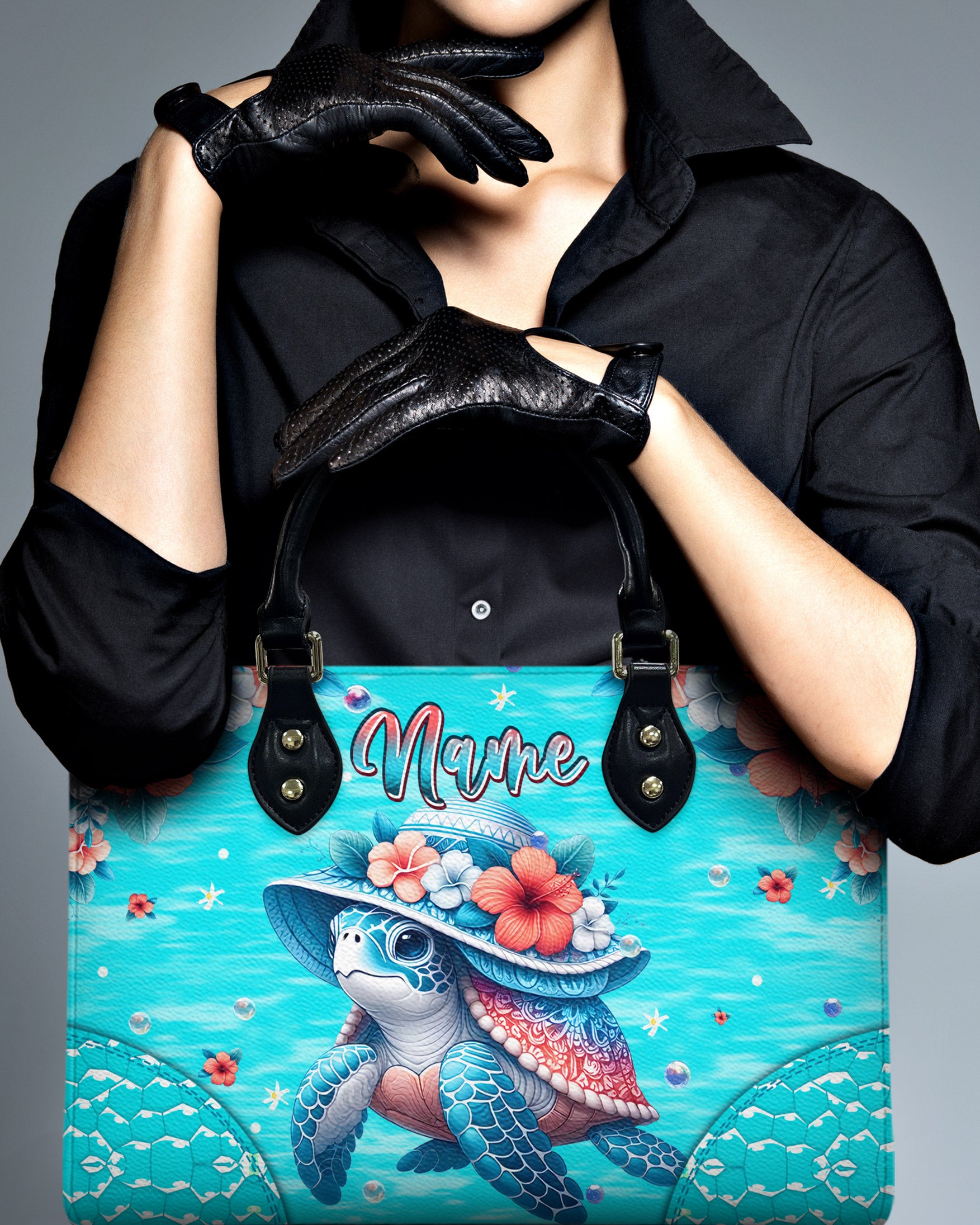 SEA TURTLE ART LEATHER HANDBAG - TLPQ1510245