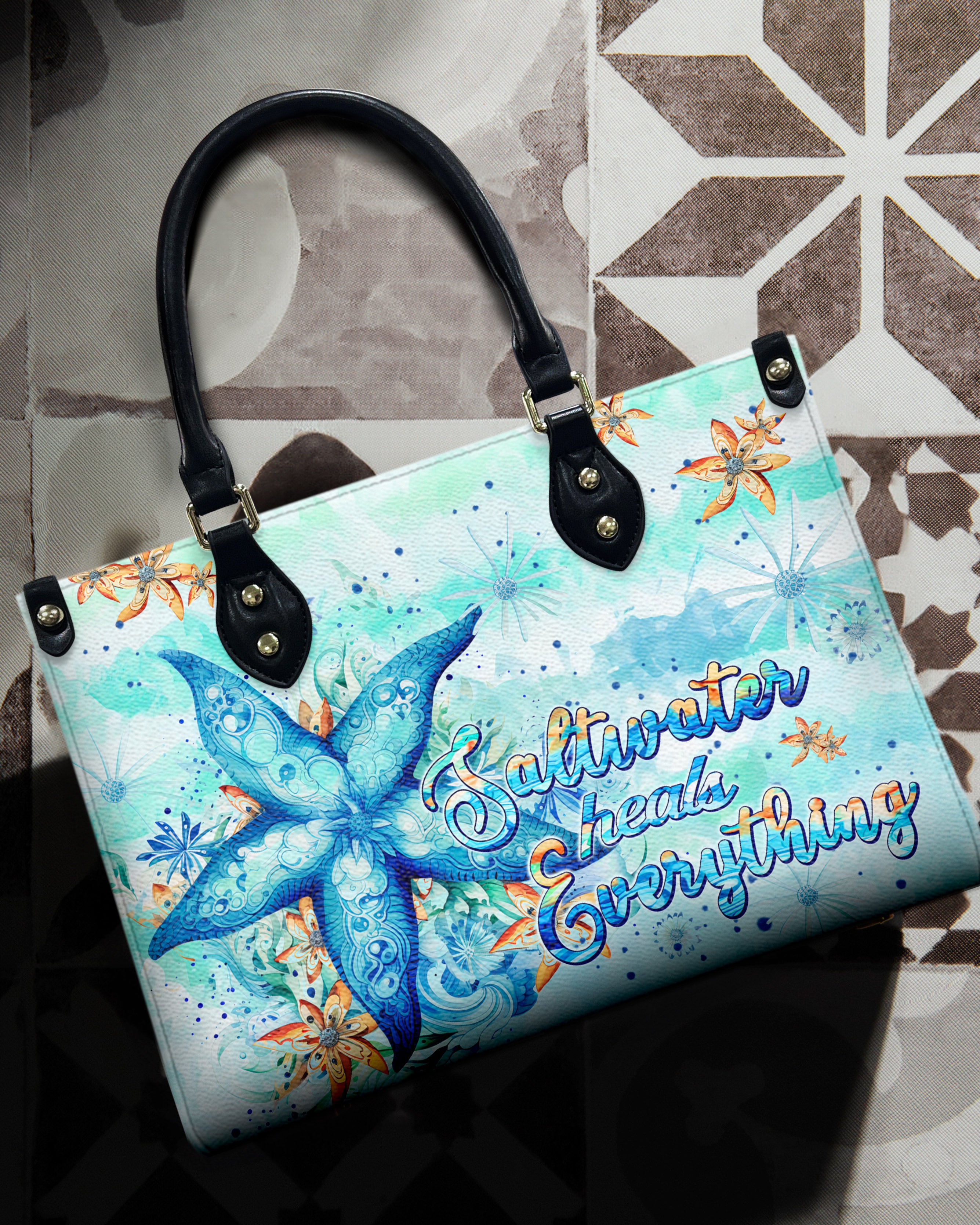 SALTWATER HEALS EVERYTHING STARFISH LEATHER HANDBAG - TLPQ2803243