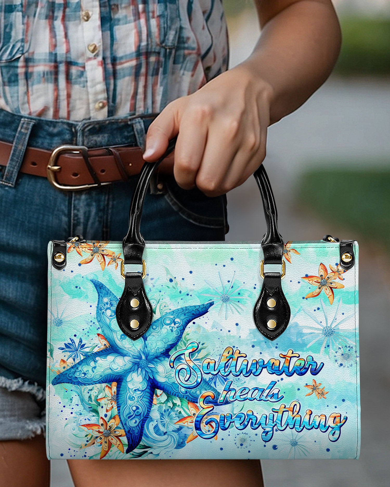 SALTWATER HEALS EVERYTHING STARFISH LEATHER HANDBAG - TLPQ2803243