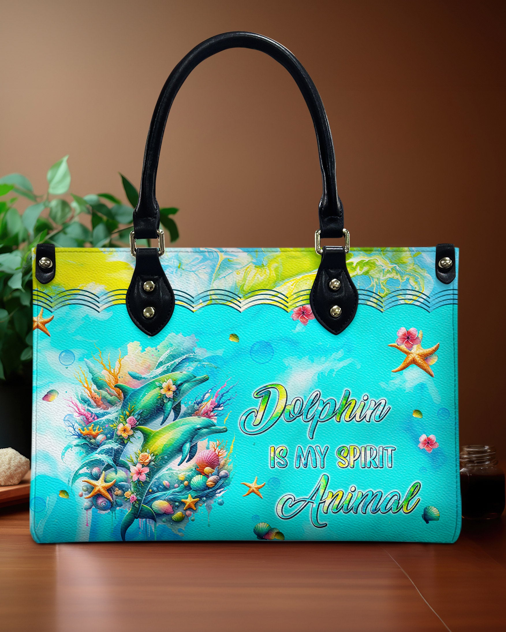 DOLPHIN IS MY SPIRIT ANIMAL LEATHER HANDBAG - TLPQ2903242