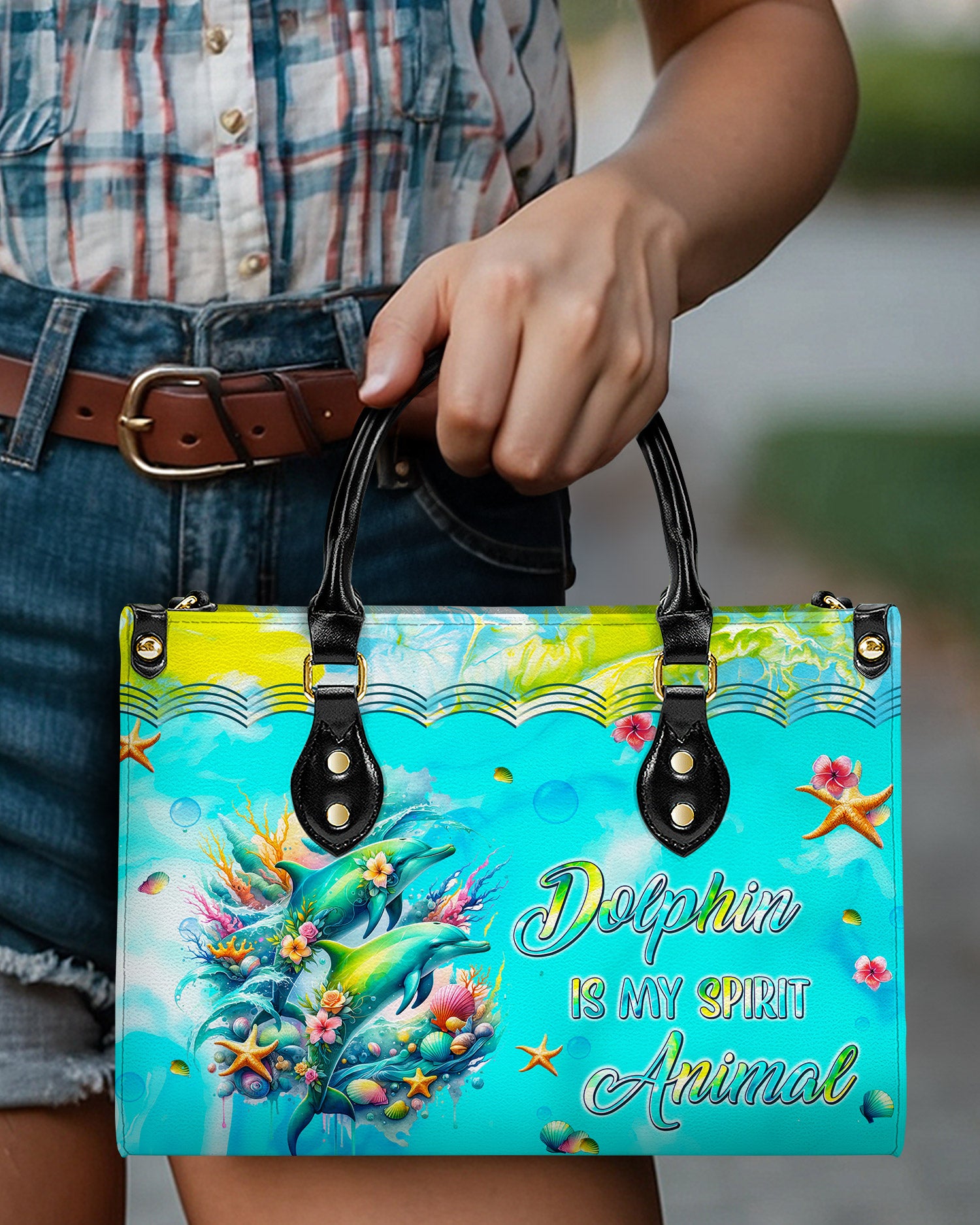 DOLPHIN IS MY SPIRIT ANIMAL LEATHER HANDBAG - TLPQ2903242