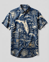 VINTAGE TROPICAL FLORIDA PATTERN BUTTON-DOWN COLLAR  SHIRT - TLTW2406262