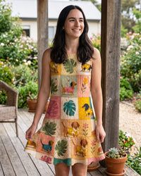 TROPICAL DACHSHUND DOG PATCHWORK FLOUNCE DRESS - TLNO0308261