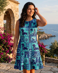 DACHSHUND DOG ISLAND PATCHWORK FLOUNCE DRESS - TLNO3007261