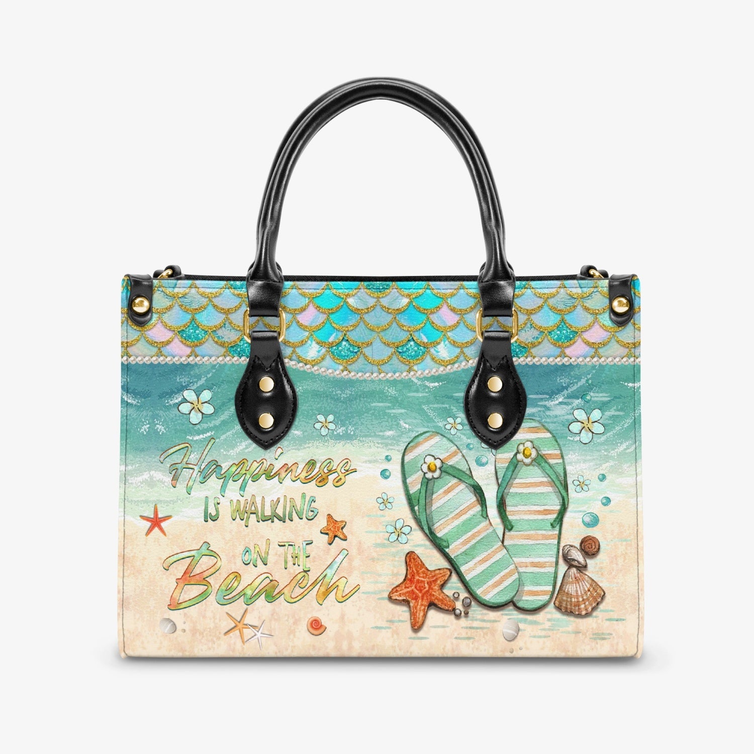 HAPPINESS IS WALKING ON THE BEACH LEATHER HANDBAG - YHKD2503243