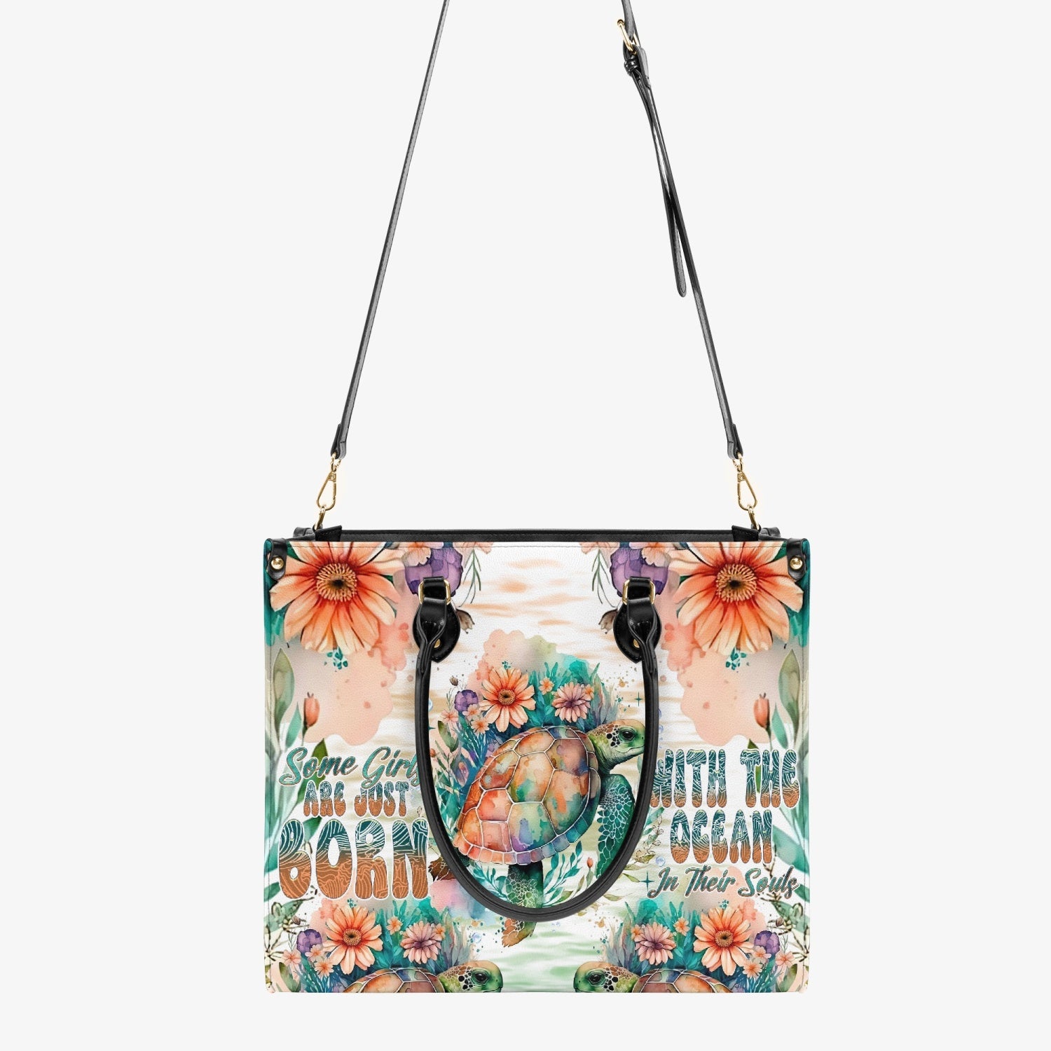 SOME GIRLS ARE JUST BORN TURLTE WATERCOLOR LEATHER HANDBAG - TLNT1104247