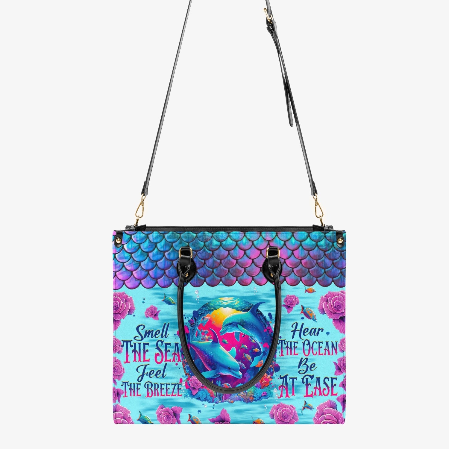 SMELL THE SEA FEEL THE BREEZE DOLPHIN LEATHER HANDBAG - TLNT3003244