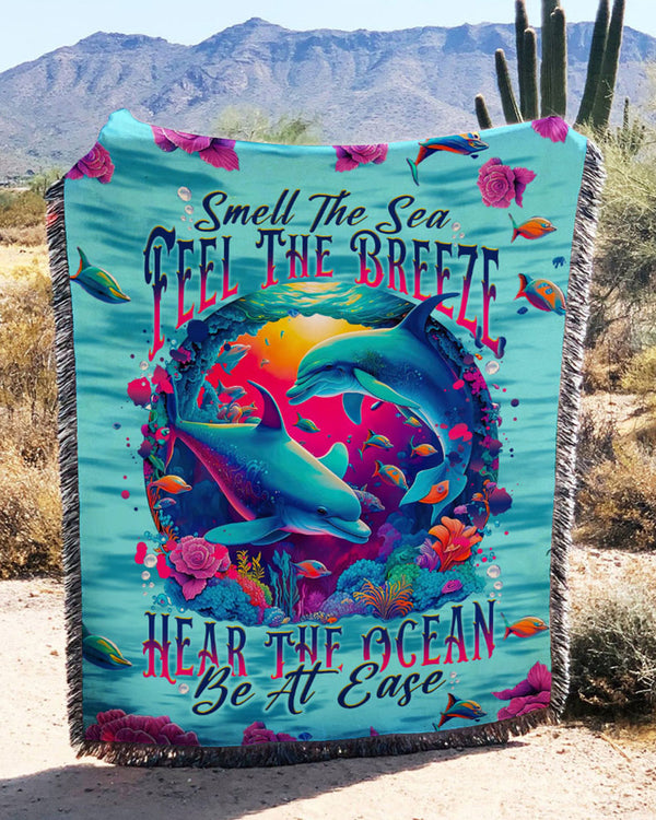 SMELL THE SEA FEEL THE BREEZE DOLPHIN WOVEN AND FLEECE BLANKET - TLNT0809234