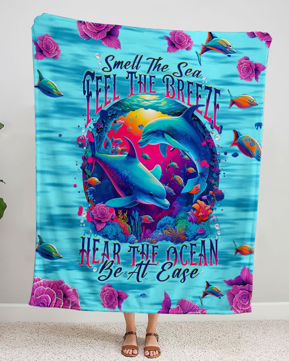 SMELL THE SEA FEEL THE BREEZE DOLPHIN WOVEN AND FLEECE BLANKET TLNT0