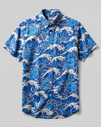 OCEAN TURTLE SURF PATTERN BUTTON-DOWN COLLAR SHIRT - KMTM1606262
