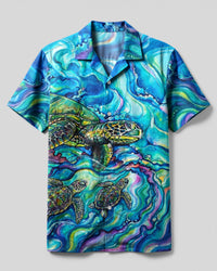 THREE SEA TURTLES FOLLOWING THE TIDE  CAMP SHIRT  - TLHG1606263