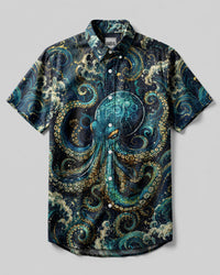 OCTOPUS WAVES ART BUTTON-DOWN COLLAR SHIRT   - TLNT1506262