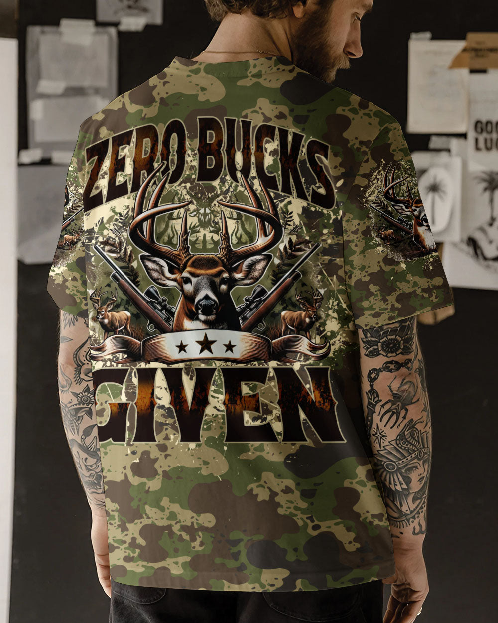 ZERO BUCKS GIVEN HUNTING DEER  ALL OVER PRINT  - TLNZ0711244