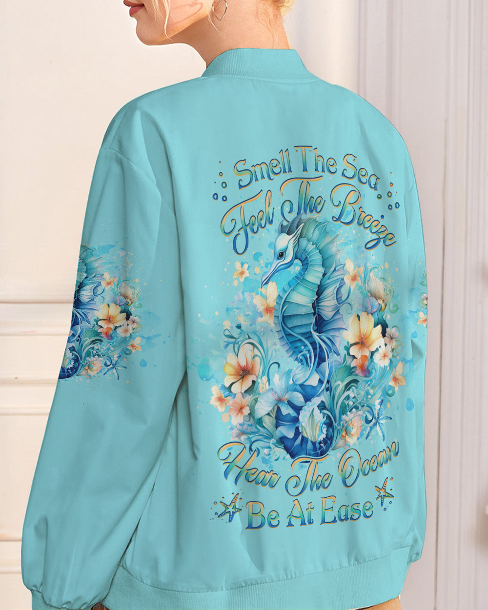 SMELL THE SEA FEEL THE BREEZE SEAHORSE BOMBER JACKET - YHHG1211245