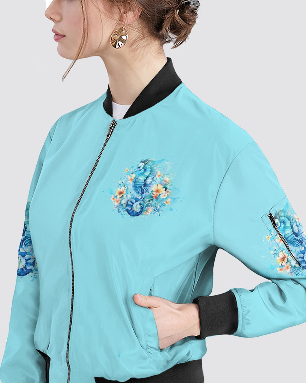 SMELL THE SEA FEEL THE BREEZE SEAHORSE BOMBER JACKET - YHHG1211245