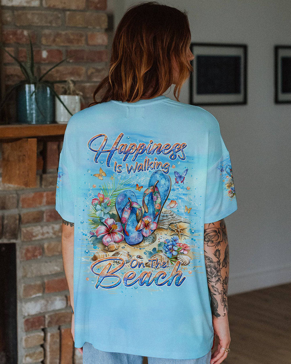 HAPPINESS IS WALKING ON THE BEACH ALL OVER PRINT - YHKD3105245