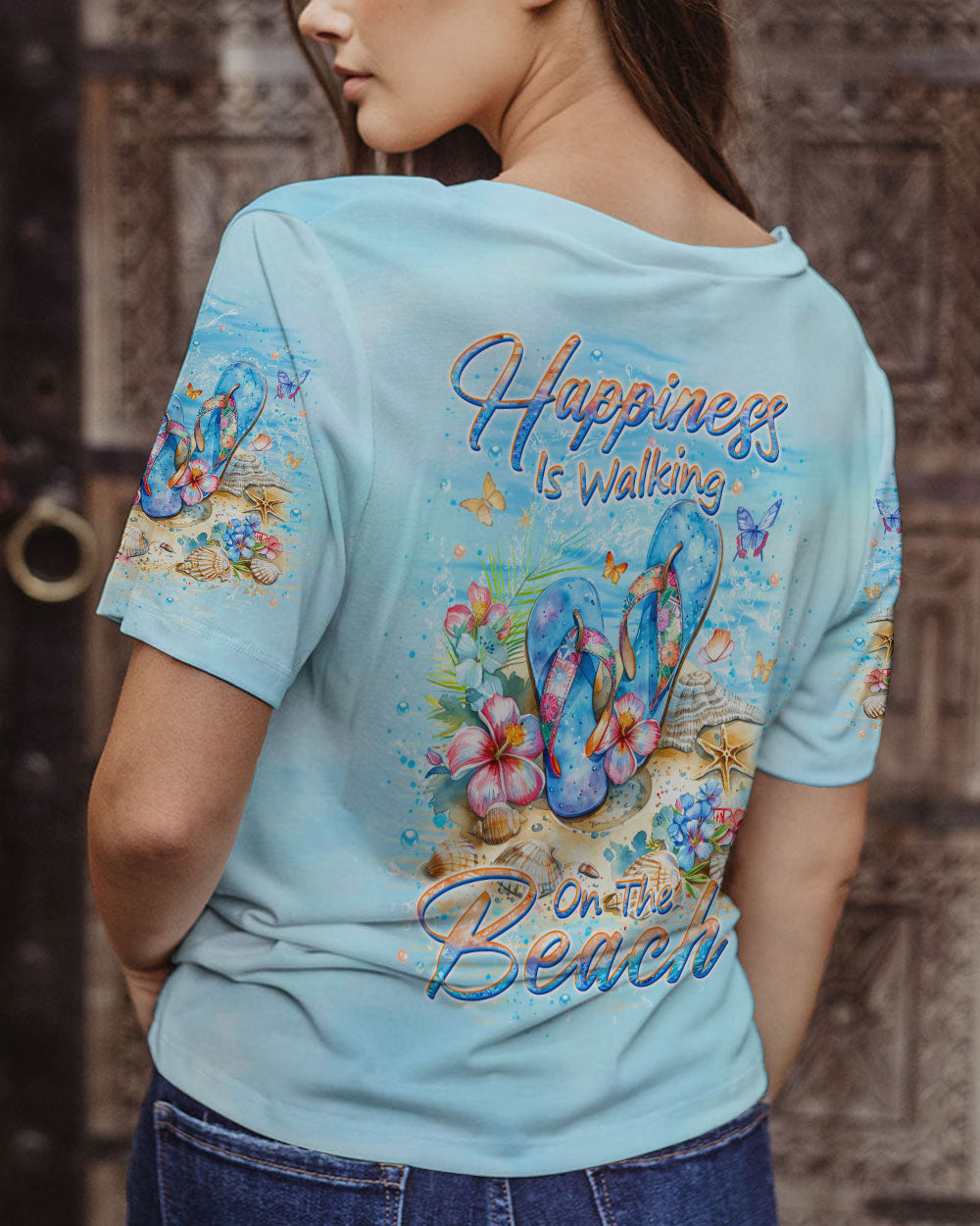 HAPPINESS IS WALKING ON THE BEACH ALL OVER PRINT - YHKD3105245