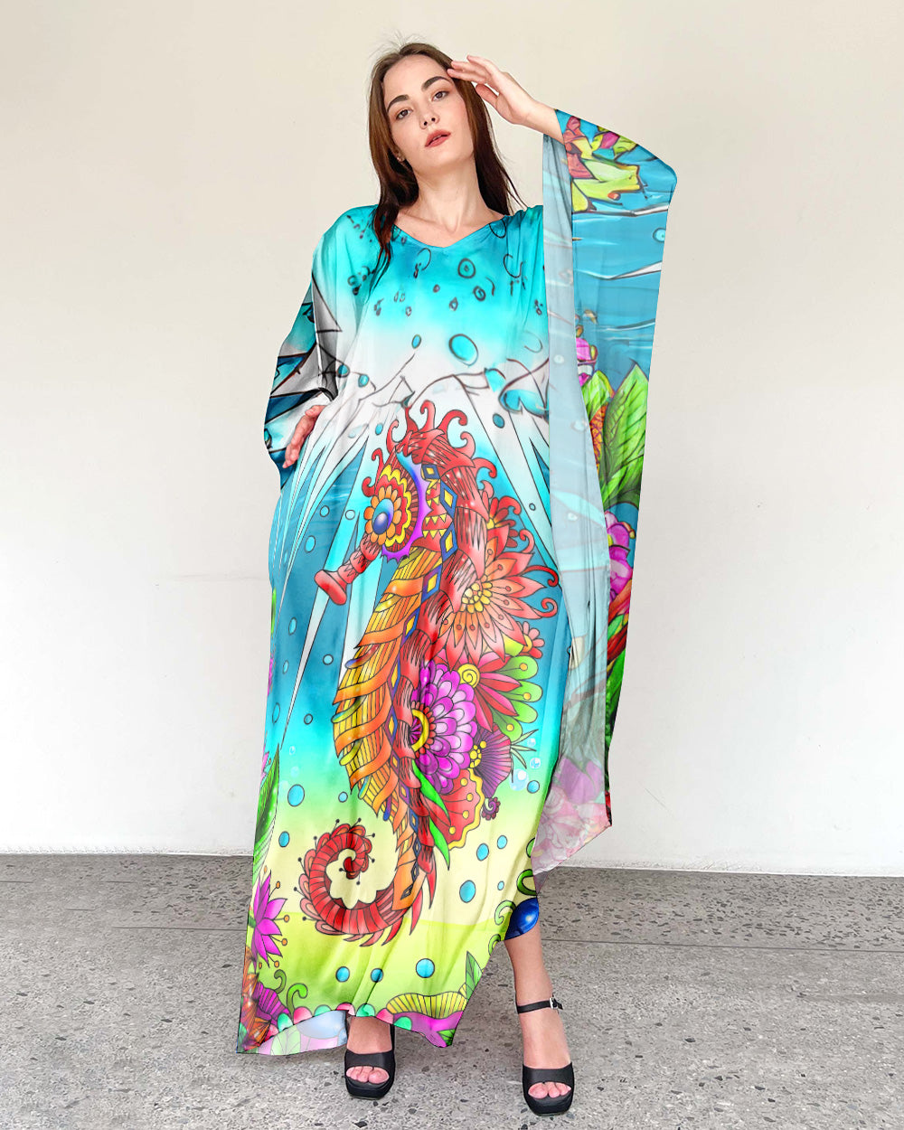 SEAHORSE ART KAFTAN DRESS - TLNZ2108234