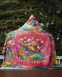 HOLLY JOLLY MERMAID CHRISTMAS SHERPA BLANKET HOODIE - TLNZ0311235
