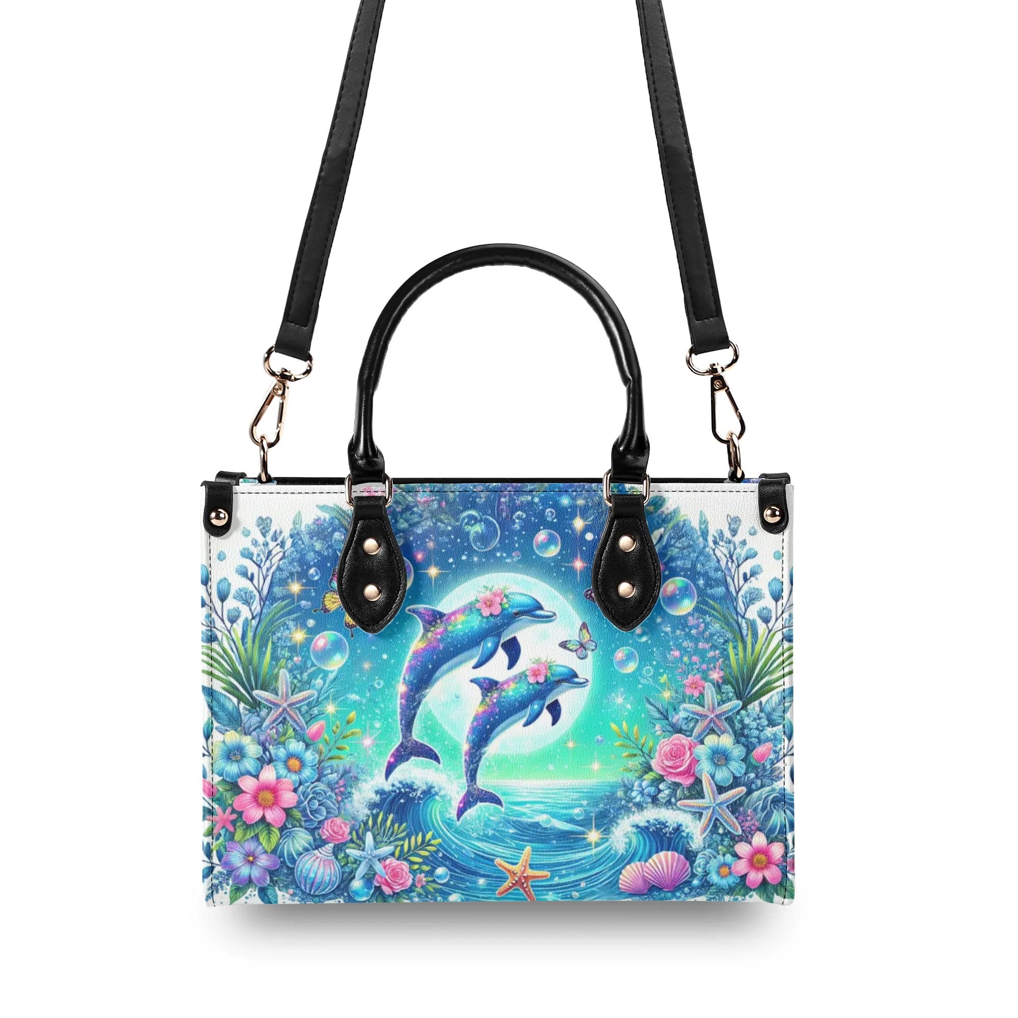 DOLPHIN MOON FLORAL LEATHER HANDBAG - TLNZ0507244