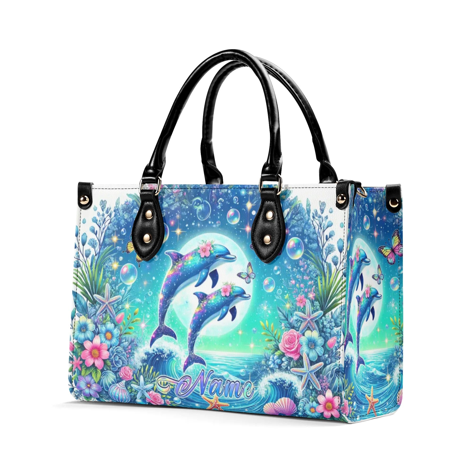 DOLPHIN MOON FLORAL LEATHER HANDBAG - TLNZ0507244