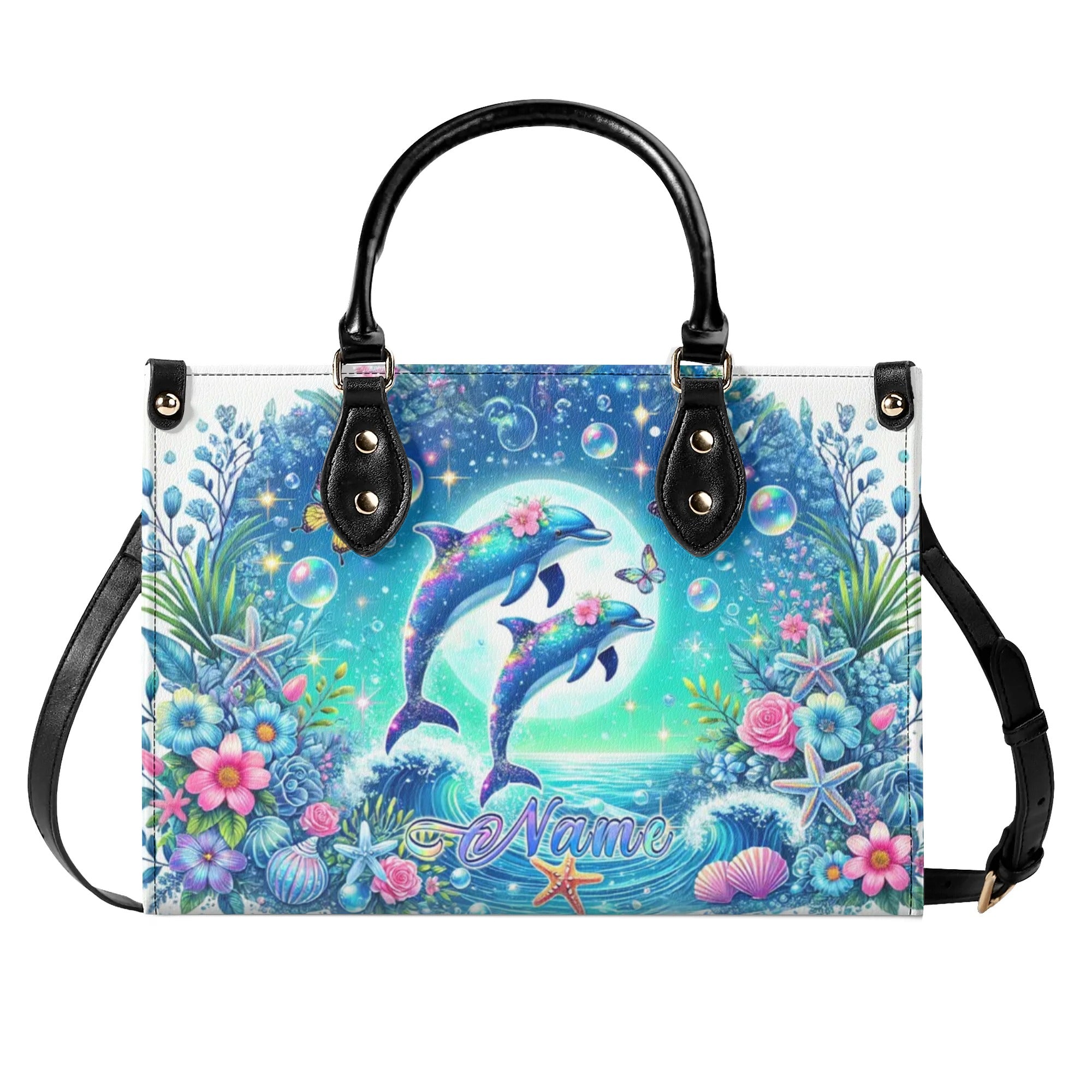 DOLPHIN MOON FLORAL LEATHER HANDBAG - TLNZ0507244