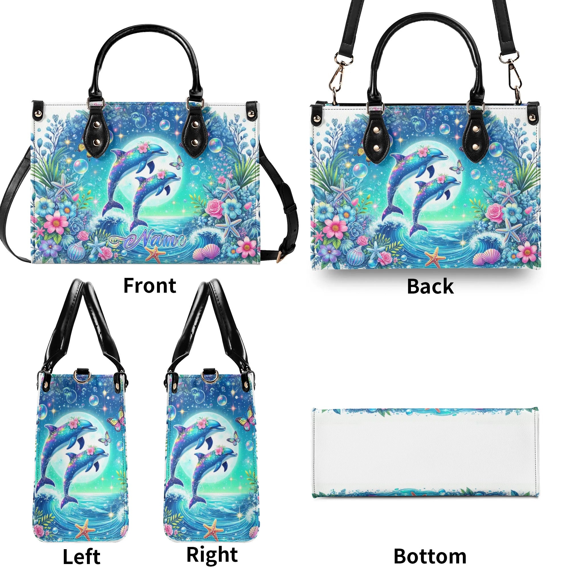 DOLPHIN MOON FLORAL LEATHER HANDBAG - TLNZ0507244