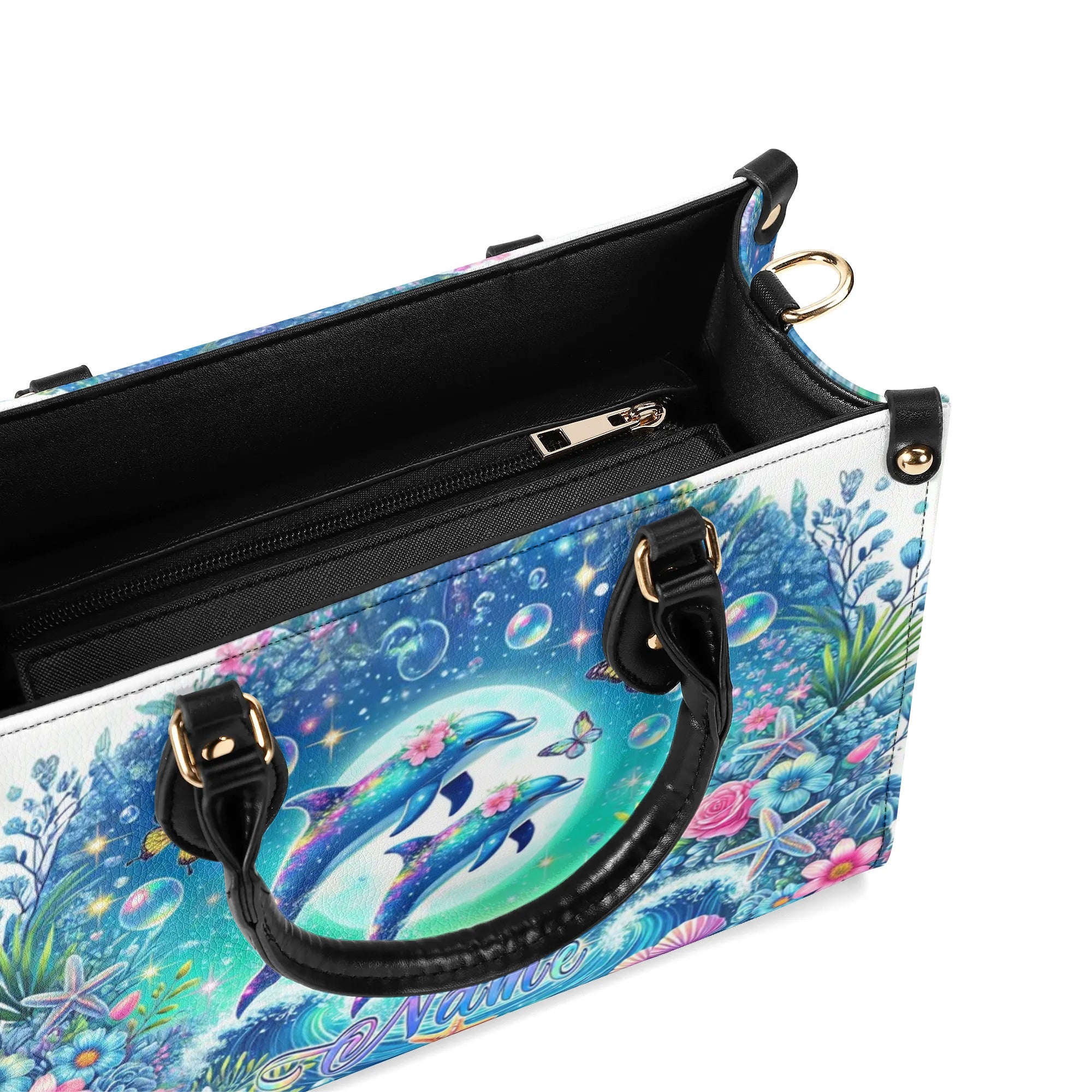 DOLPHIN MOON FLORAL LEATHER HANDBAG - TLNZ0507244