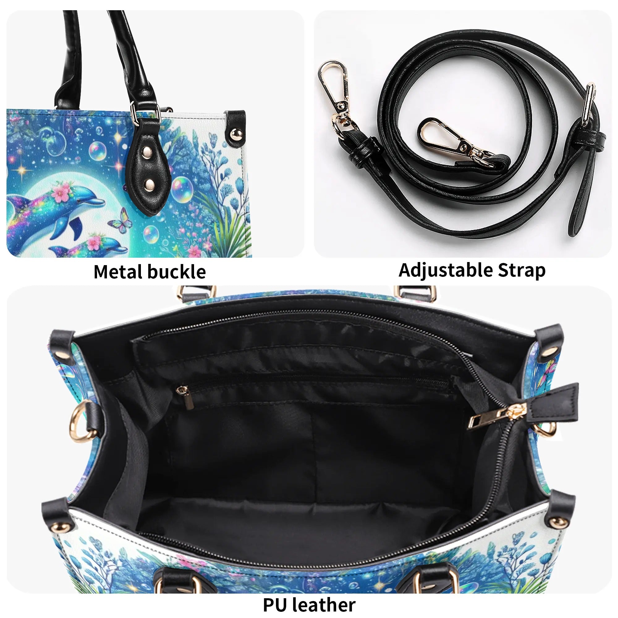 DOLPHIN MOON FLORAL LEATHER HANDBAG - TLNZ0507244