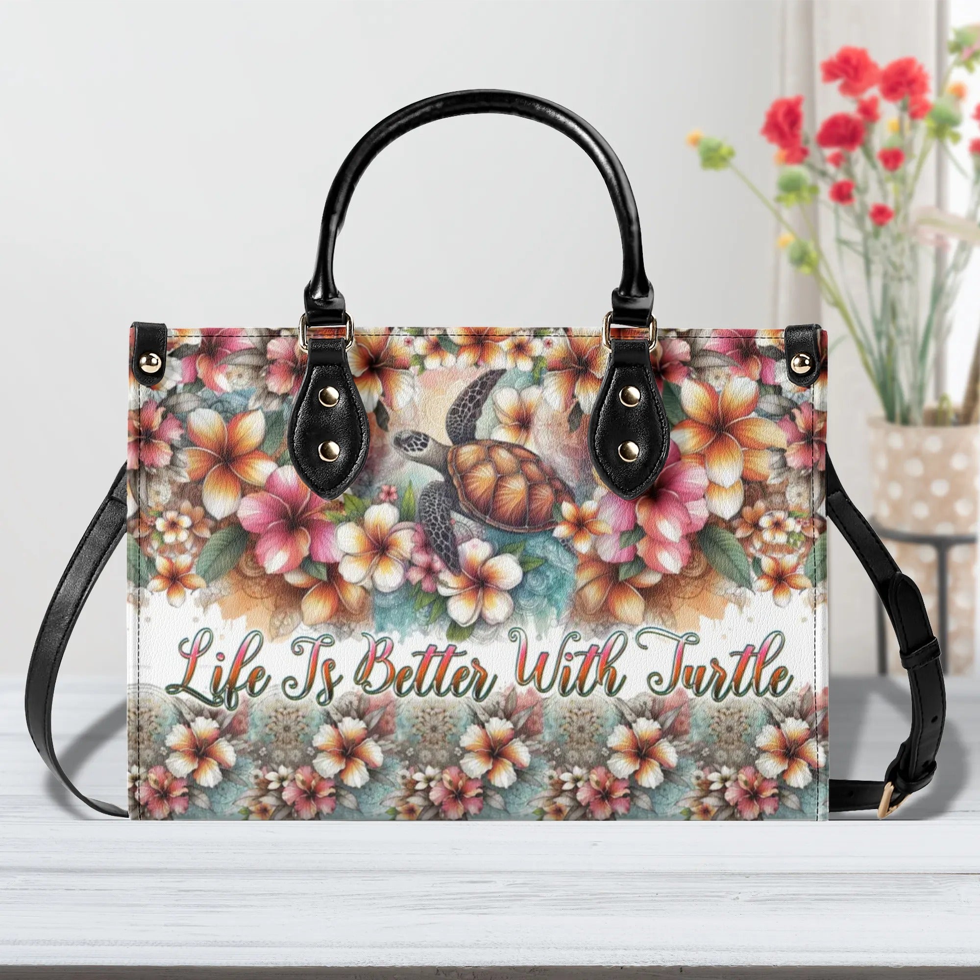 LIFE IS BETTER WITH TURTLE LEATHER HANDBAG - TLPQ3007244